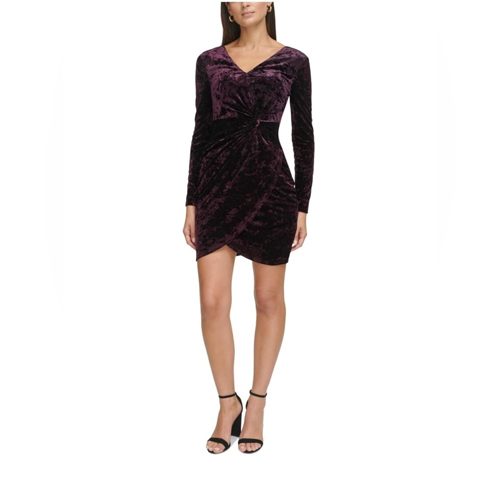 Guess NWOT Size 4 Plum Velvet Long‎ Sleeve Bodycon Wrap Mini Dress Whimsigoth